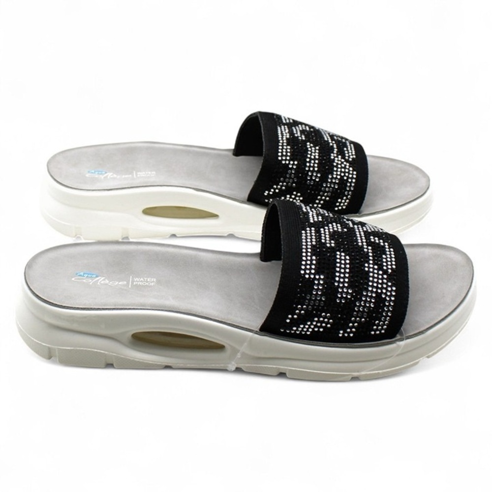 NWT NIB Aqua Collage Stylish Black w rhinestones Slide Sandals Womens Sz 6 - Picture 12 of 14